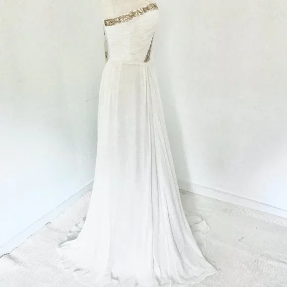 Rebecca Taylor Dress S/M Formal White Prom Wedding Hoco Debutante Maxi Long Gown - Picture 13 of 16